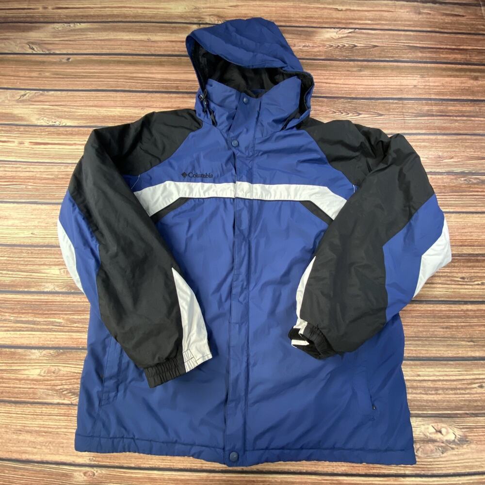 Columbia Men’s Large Blue Black Hooded Winter Jacket Ski Coat – Zipper Damaged